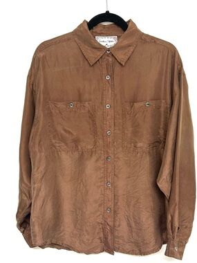 Jonathan Martin Sophisticates Velvet 100% Silk Button Up Blouse Shirt Brown Offi